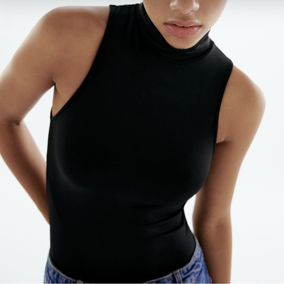 ZARA BLACK STRETCH SPANDEX TURTLENECK BODYSUIT - Picture 2 of 4